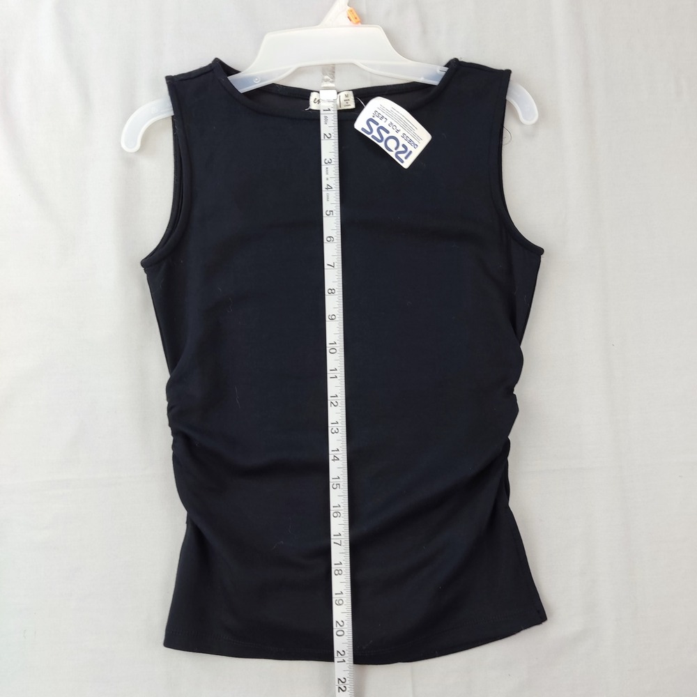 Envie Tank Top Womens Size Medium Black Ruched Side Sleeveless Crew Neck Stretch - Picture 5 of 6